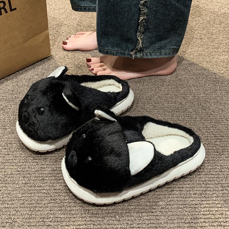 

2024 Осень и зима Новые женские плюшевые тапочки Baotou с толстой подошвой и милой мультяшной собакой, теплые и удобные хлопковые тапочки 40-41 чёрный