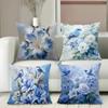 Blue Floral And Bird Pattern Decorative Cushion Covers Polyester Pillowcase, Sofa Decorative Cushion Cov Headboard Pillow