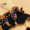 Elegant Natural Wood Sign Halloween Wooden Door Sign, Black Cats Broom Front Hanger, Rustic Hanging Welcome for Home Window Wall Party Decor