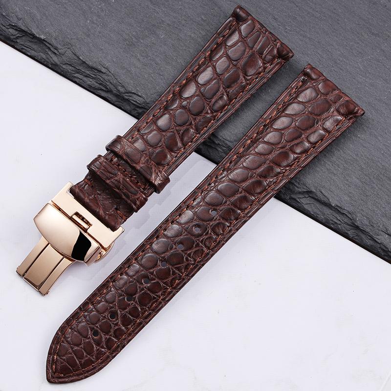 High Quality Two-sided Crocodile Skin Leather Watch Strap Butterfly Clasp 19mm 20mm 21mm 22mm Men Metal Watchband Soft Bracelet