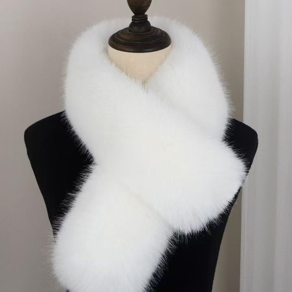 Soft Plush Faux Fur Scarf Fake Fox Hair Fur Neck Warmer Fashion Cross Scarf Women