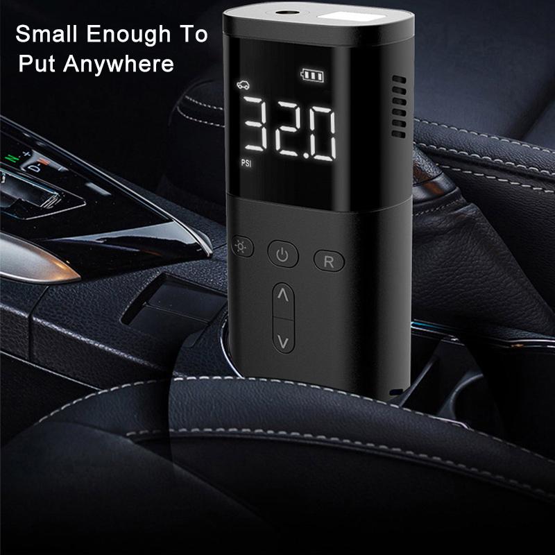 Portable Wireless Car Tire Inflator - Rechargeable Mini Electric Air Compressor with LED Emergency Light