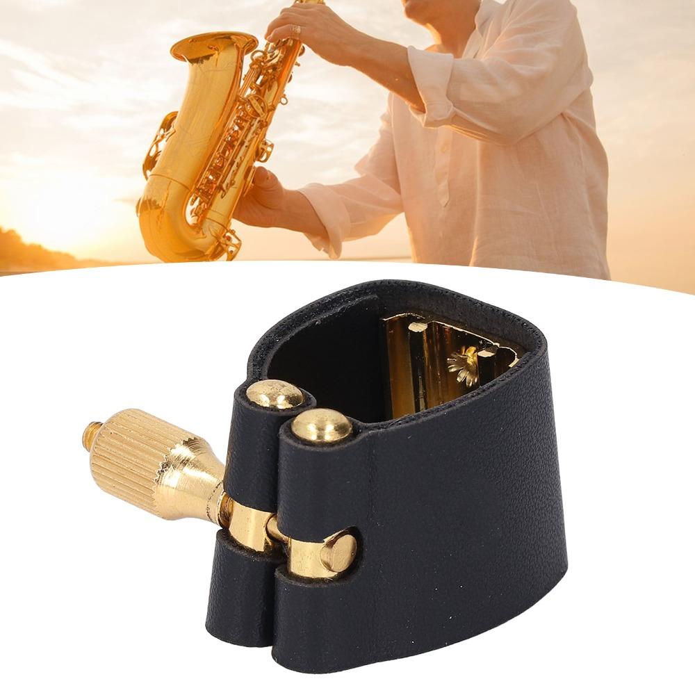 Leather And Metal Sax Mouthpiece Ligature Black Color Alto Sax Ligature  For Alto Saxophone