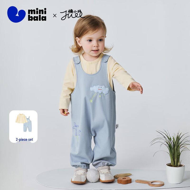 minibala Kids' Long-Sleeve T-Shirt and Denim-Style Overalls Set