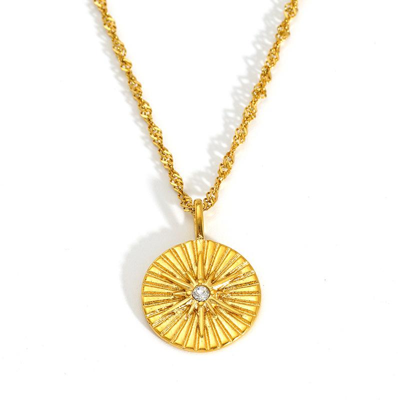 Beliebter Runder Markenanhänger Schmuck Damen Edelstahl Vergoldet Temperament Oktagramm Anhänger Halskette