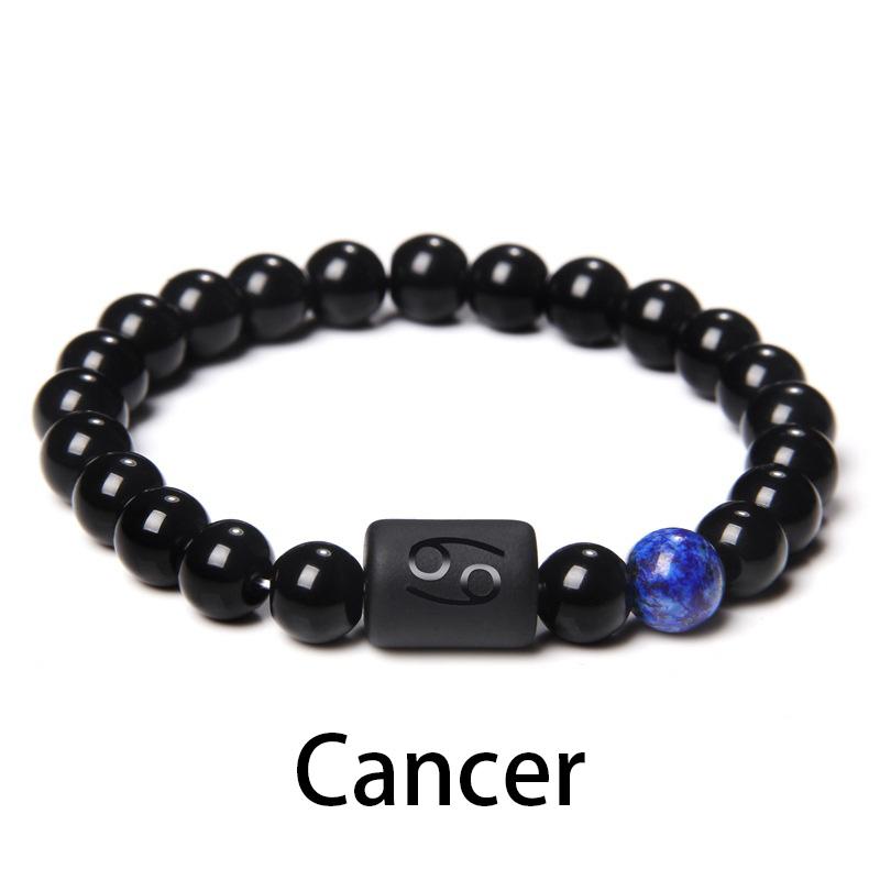

12 Созвездий Знаки Зодиака Бусины Браслет Для Пар Натуральный Черный Оникс Камень Эластичный Браслет для Женщин Мужчин Подарок На День Рождения