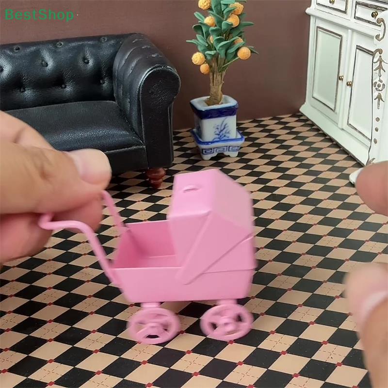 1:12 Doll House Pink Mini Rickshaw Baby Stroller Model Scene Accessories Props