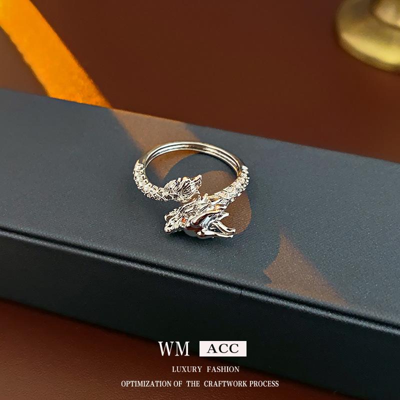 

Кольцо с настоящим гальваническим цирконием в форме дракона из настоящего золота, модный темперамент, кольцо на указательный палец, универсальный ретро-браслет серебряный