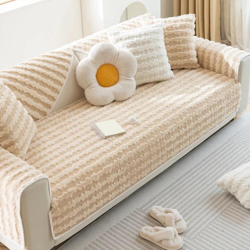 Internet Celebrity Sofa Cushion Winter Thickened Plush Cushion Non-slip Leather Sofa Cover  New Style Cover Cloth Towel