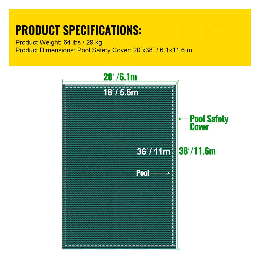 SucceBuy Pool Safety Cover Rectangle Inground Pool Cover Mesh Solid Pool Safety Cover For Winter Safety Swimming Pool Cover