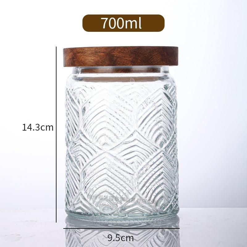 Ancient Peony Flower Relief Transparent Glass Storage Jar for Snacks, Tea Sealed Jar, Kitchen Storage Glass Bottle