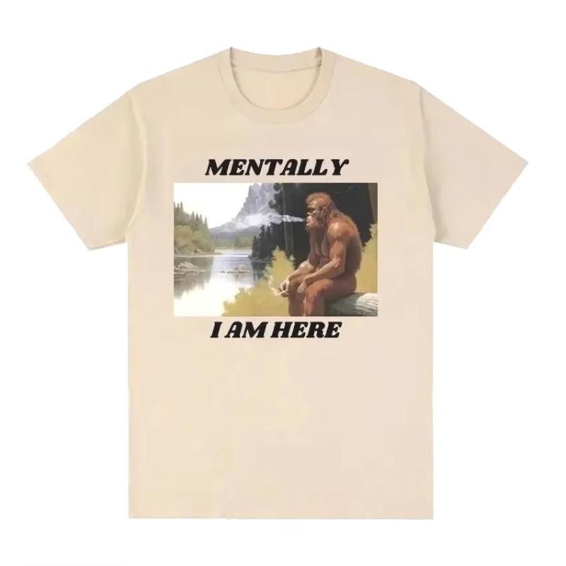 

Fashion Short Sleeved T-shirt Y2k Female Clothing Mentally I Am Here Monkey Funny Meme Pattern T-shirt Women s Retro Simple 3XL