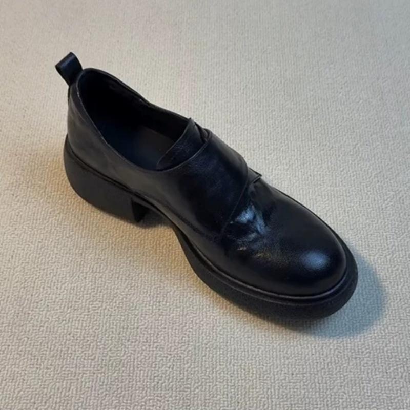 Fashion New Spring Autumn Women Pumps 2025 Fashion Round Toe Chunky Heels Loafers Casual Elegant Leather Slip On Women Mid Heels Shoes