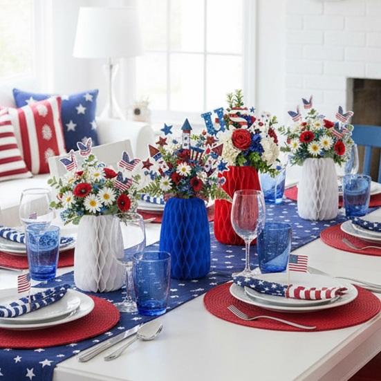 3Pcs Honeycomb Ball Ornament Decorative Hanging Balls USA Themed Indoor Outdoor Festive Atmosphere Holiday Party Decorations