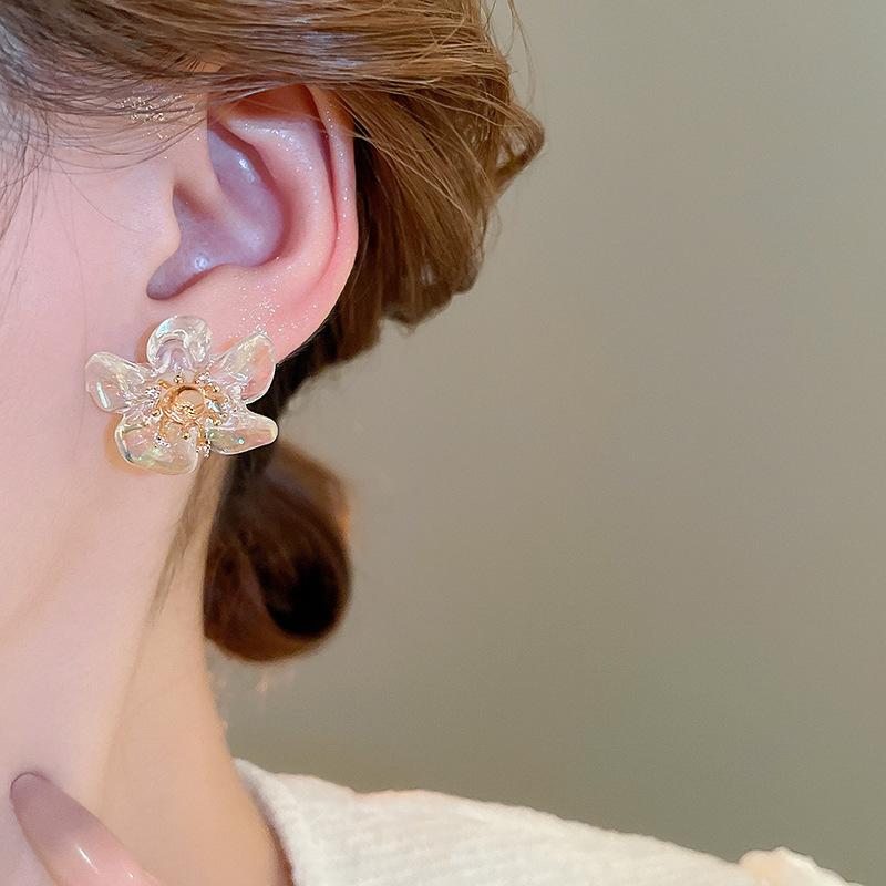 Zircon Resin Flower Earrings Fashion Stud Earrings Light Luxury Premium Versatile Earrings Women