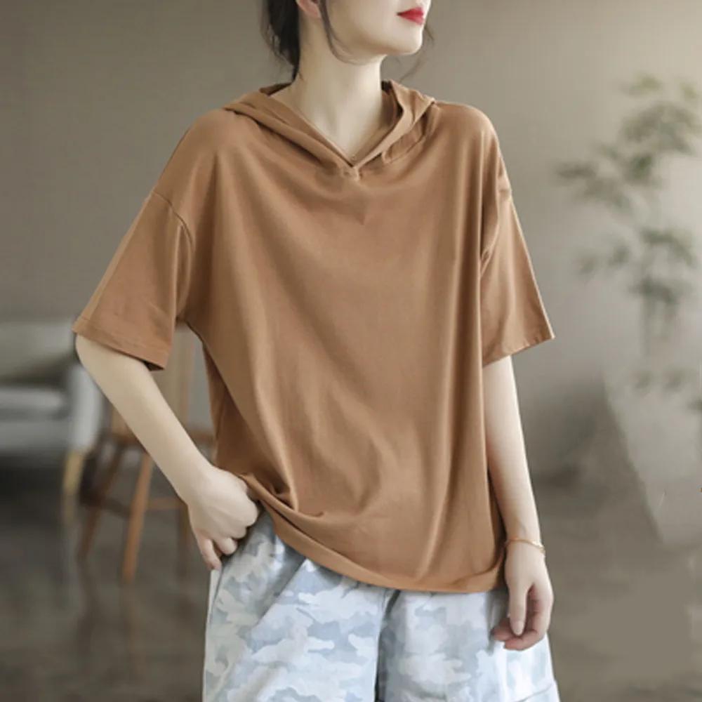 

Women Summer Retro Letter Print Loose Casual Fresh Short Sleeved Thin Hoodie T-shirt 3XL