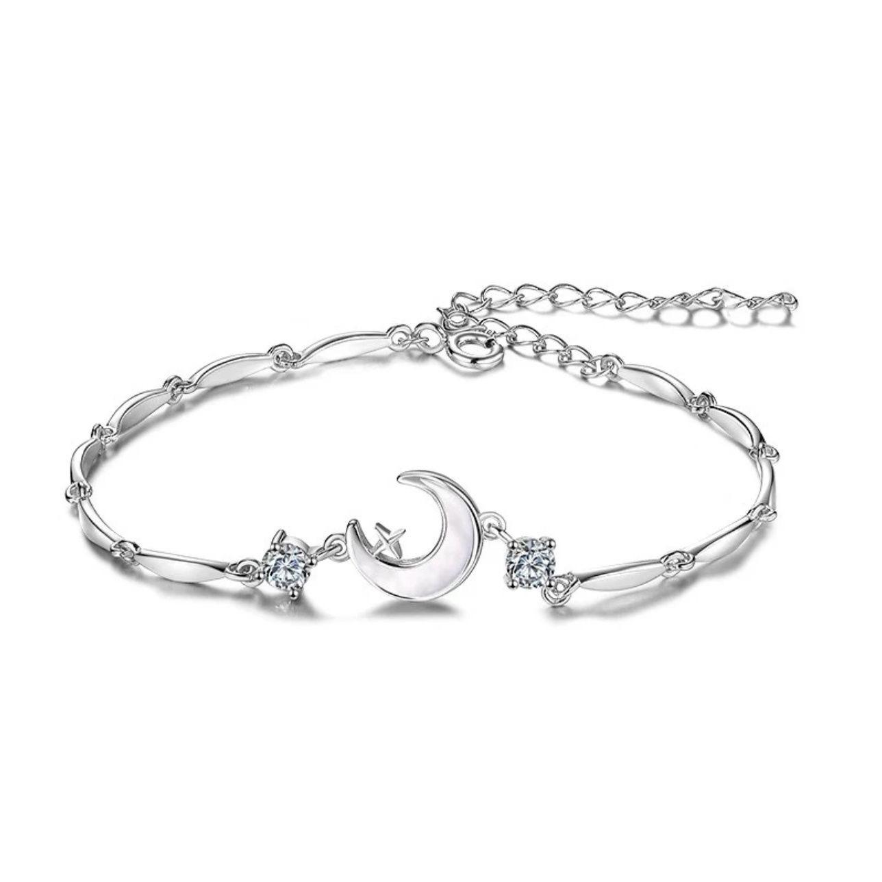 Women s Bracelet with Crescent Stars Inlaid with Zircon Shell Inlaid Moon Silver Jewelry Bangle