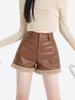 Women's High-Waisted Black Leather A-Line Shorts for Autumn/Winter 2024: Petite, Wide-Leg Boot Style