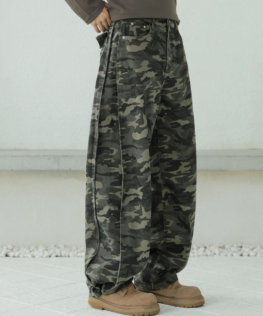 Jikeulib Balloon Fit Tab Snap Wide Camo Pants