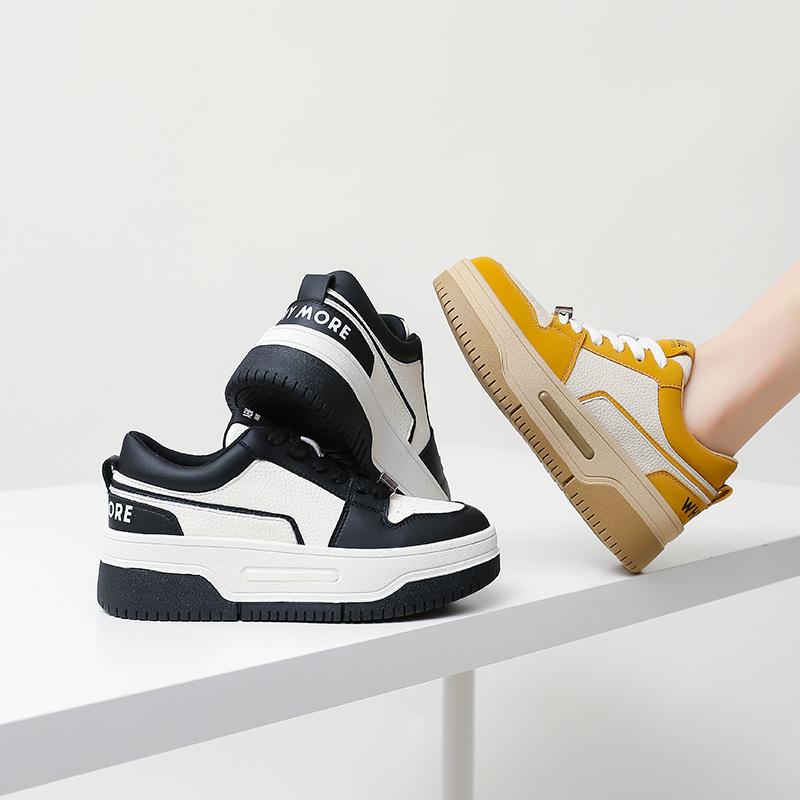 Brand OEM, Leather Women's Shoes Panda Black and White Board Shoes, Trendy Soft-soled Casual Skateboard Shoes, Retro Dirty Shoes