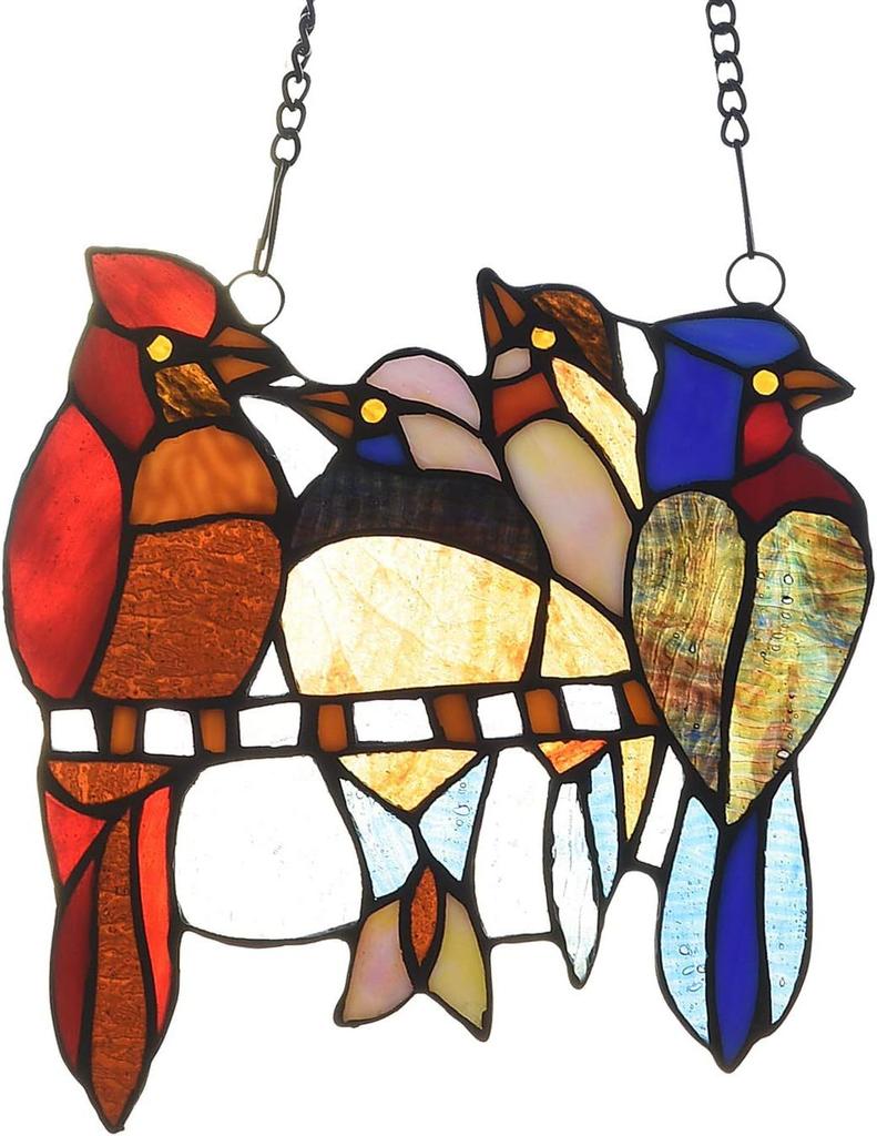 Stained Glass Birds Window Hangings,Suncatcher Cardinal Window Hanging Double Side Decor,Tiffany Style Bird Lovers Gifts Decor