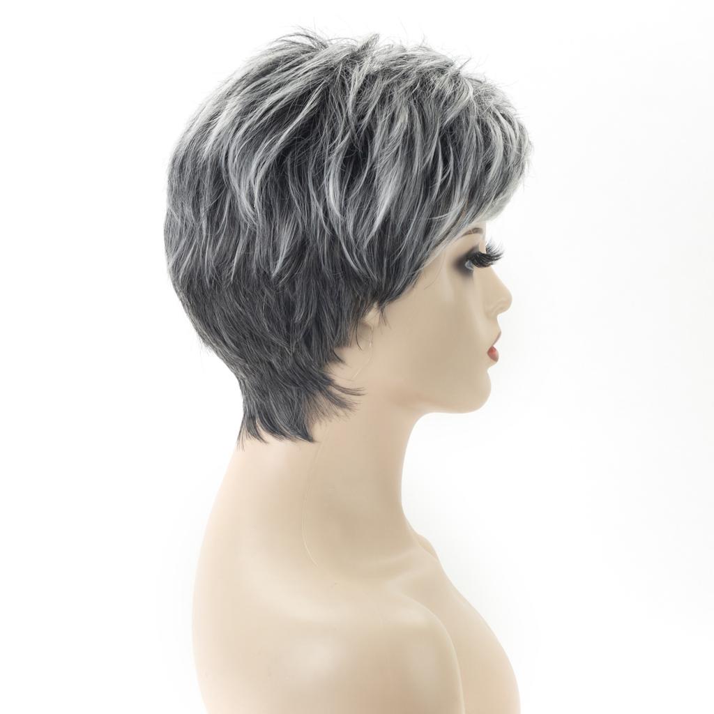 Synthetic Short Wave Wigs With Bangs Women Black Gray Wig Women Layered Hair for Daily Cosplay Heat Resistant Fibre