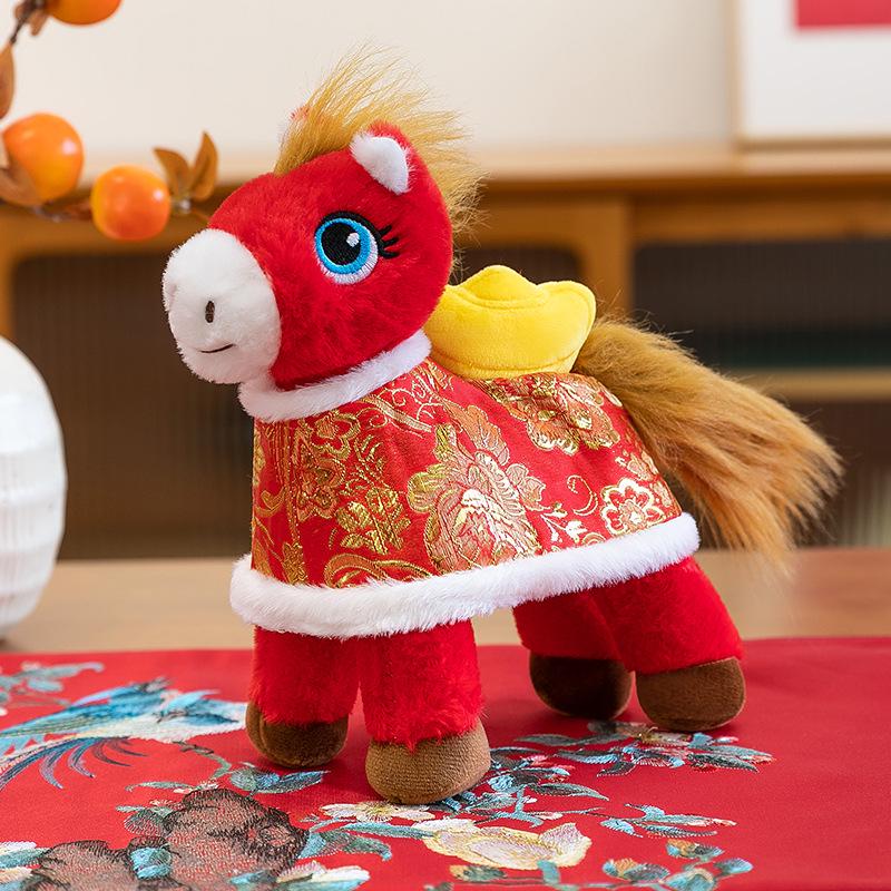 

New Year Tang Suit Horse 8 Claw Machine Plush Toy Figure for Kids 25 cm