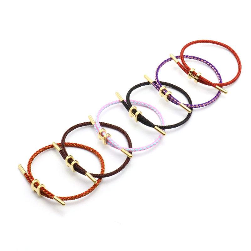 Titanová ocel 3D I-spona Vodotěsný náramek Náramek Nerezová ocel Zlatá barva Rok narození Pletené ocelové lanko Kožená šňůrka Červená šňůrka