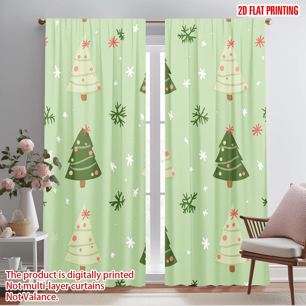 

2pcs,2D plane printing Pattern Curtains Christmas Tree Snowflakes Durable 100% Polyester Fabric (without rod) Home Decor for 52.50×116.00 CM 2pcs