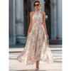 2026 Elegant Halter Neck Floral Maxi Dress for Women, Sleeveless Chiffon Flowy Long Dress, Summer Beach & Party Wear