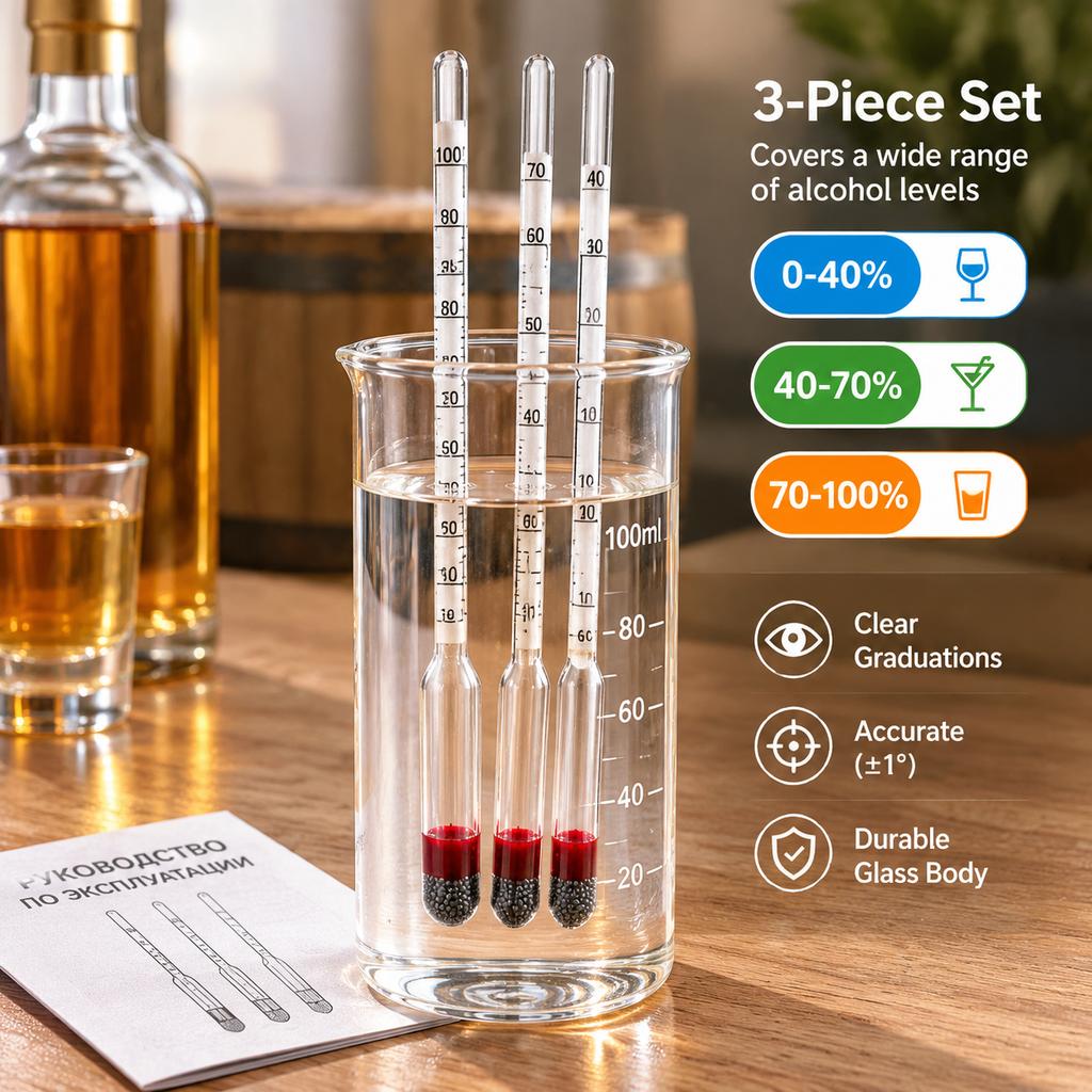 Glass Alcohol Meter Set, Full Range 0-100%