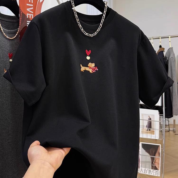 

Жіноча футболка з мультяшною вишивкою, з круглим вирізом та рукавом три чверті, на ранню весну M