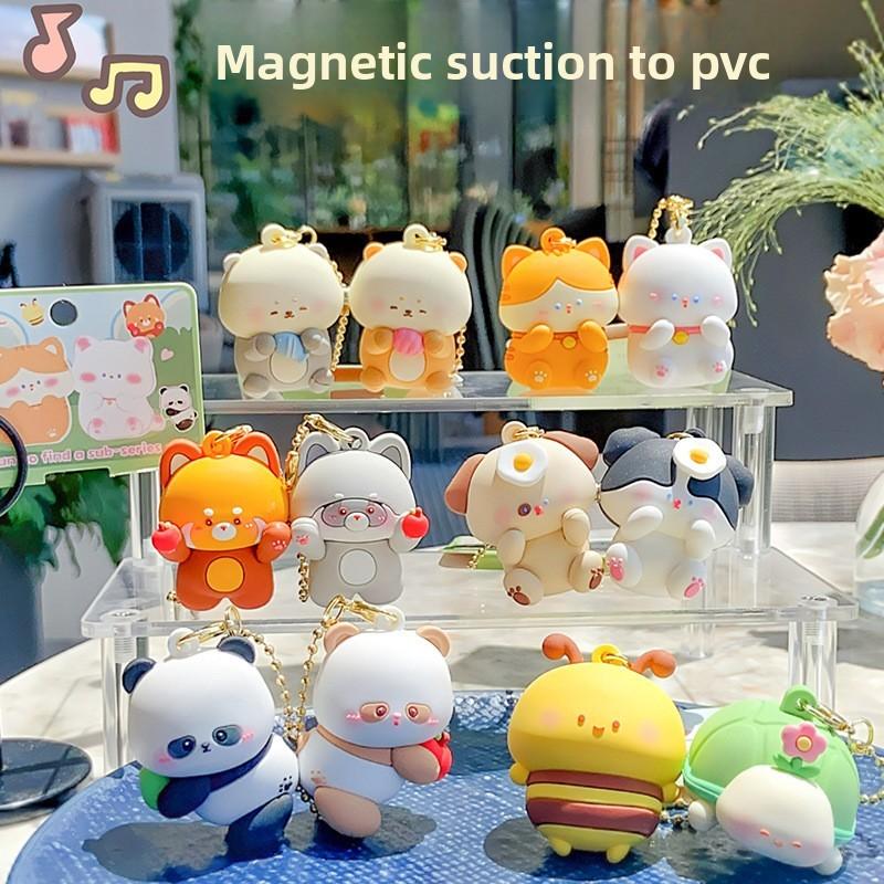 Raccoon Puppy Baking Cartoon Resin Magnetic Animal Pair Keychain Pendant