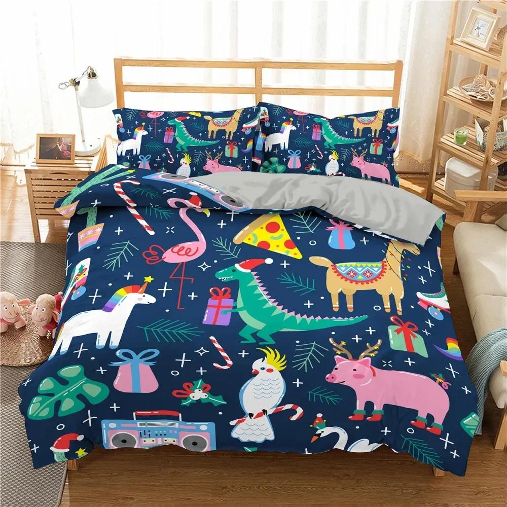 Niedlicher Dinosaurier 3D Cartoon Tier Bequemer Bettbezug Bettdecke Kissenbezug Bettwäscheset Kinder Schlafzimmer Dekoration Heimtextil