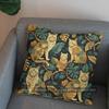 2D Golden Cats Among Green Leaves Pillow Cover Pattern Cushion Cover Suitable For Sofa Bedroom Car Pillow Cover