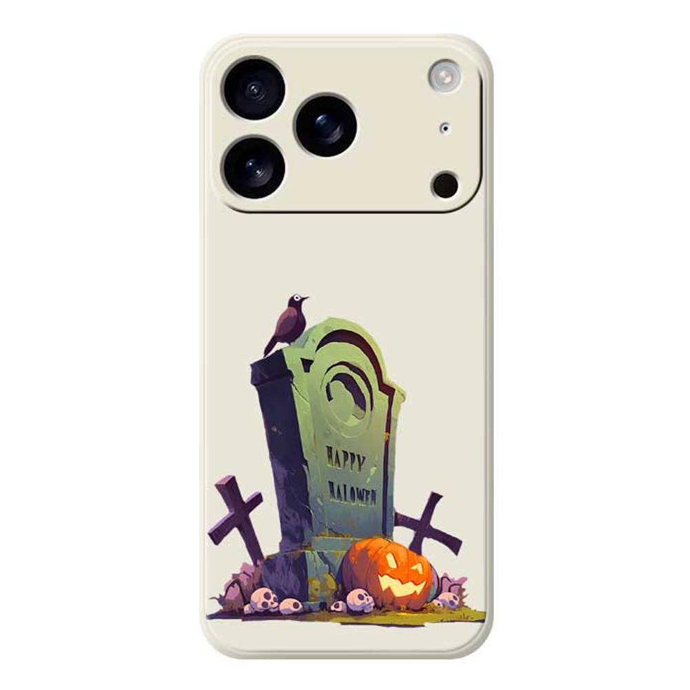 For iPhone 17 Pro Case Halloween Tombstone Pattern Printing Straight Edge TPU Phone Back Cover A