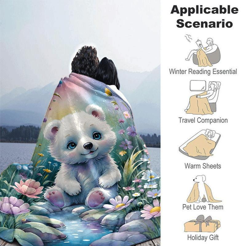 1pc Bear Printing Lightweight Flannel Blanket, Comfortable and Warm Blanket, for Camping Sofa Bed and Couch Office, Gift