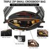 Nowa Damska Mała Skórzana Torba Crossbody z Trzema Zamkami i Kolorowym Paskiem - Torebka na Ramię na Telefon Komórkowy