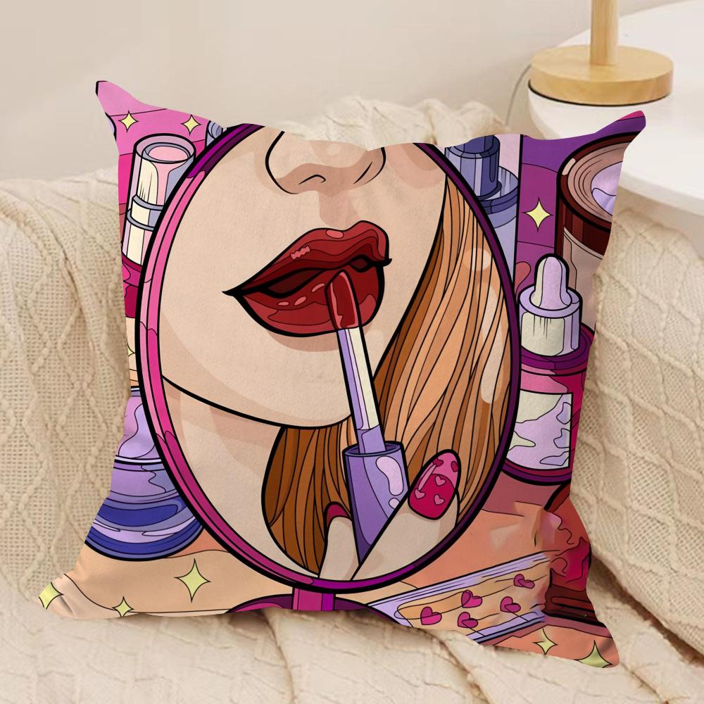 Ins Style Beauty Makeup Cushion Cover Silky Short Plush Sofa Pillow Cover Hidden Zipper Soft Dustproof Case for Home Decor
