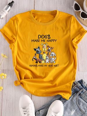 Cartoon Print Crew Neck T-shirt, Casual Loose Short Sleeve Fashion Summer T-Shirts Tops, Women's Clothing