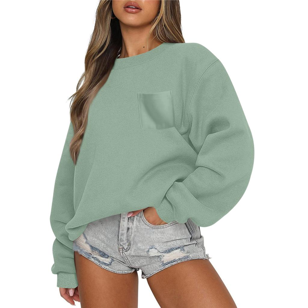 Women's Casual Fashion Round Neck Long Sleeve Sweatshirt With Pockets