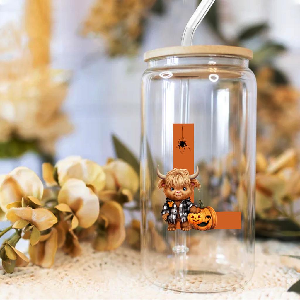 16oz 26 Buchstaben A-Z Libbey Trinkglas Kaffeetasse Mason Einmachglas mit Bambusdeckel & Strohhalm Sommer Getränkegeschirr Glasflasche Hochzeitsgeschenke