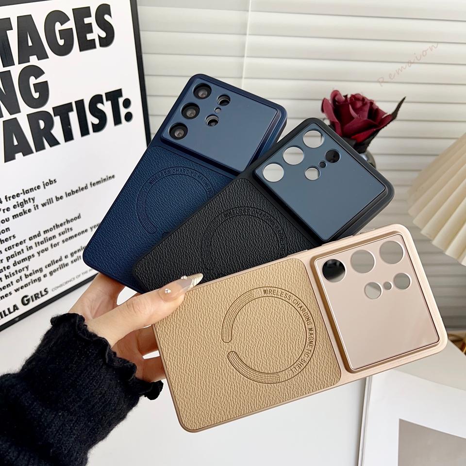 Leather Magnetic Case for Samsung Galaxy S25 S24 S26 Plus S26 Ultra Magsafe Soft Silicone Shockproof Protector Cover