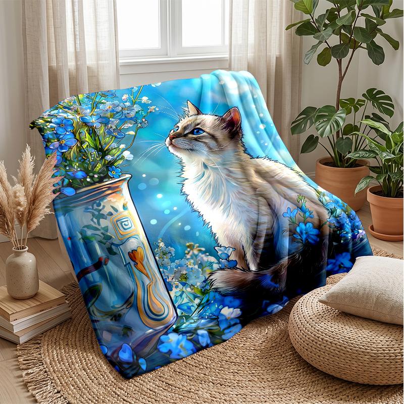 Kitten and Butterfly Theme blanket Lightweight Warm Flannel Blanket Decorative Throw Blanket for Home Decoration