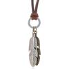 Trend Fijne Sieraden Hals Hangers Boheemse Stijl Touw Ketting Blad Veer Patroon Hanger Voor Vrouwen Mannen Retro Feest Halskettingen