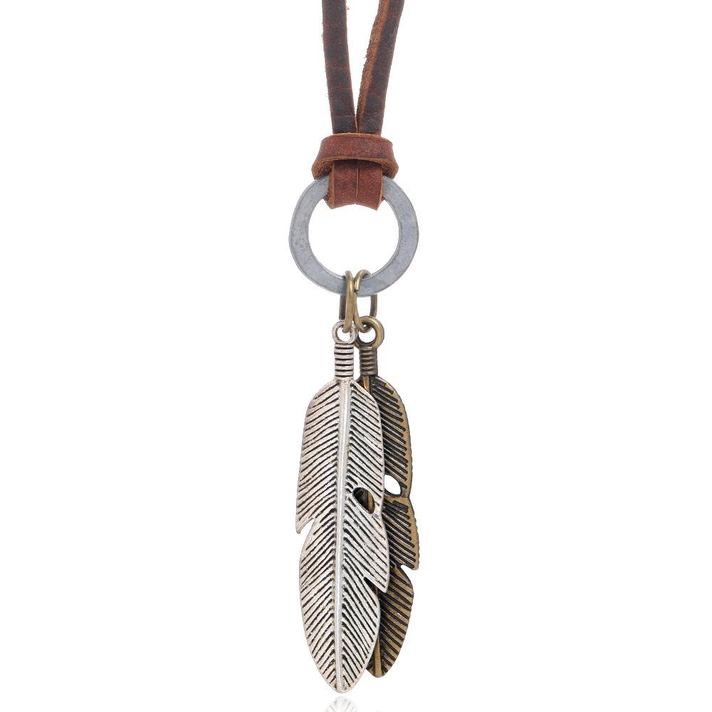 Trend Fijne Sieraden Hals Hangers Boheemse Stijl Touw Ketting Blad Veer Patroon Hanger Voor Vrouwen Mannen Retro Feest Halskettingen