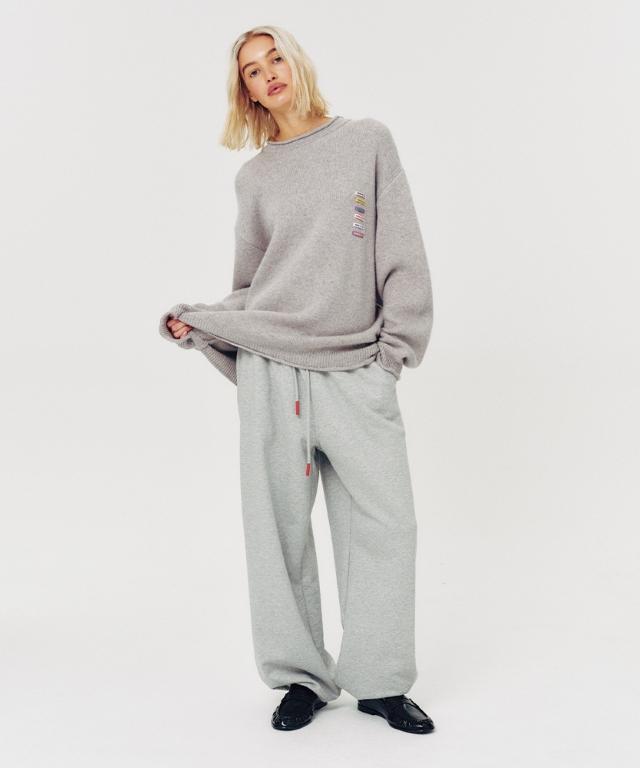 MOODBETTER Label Point Back Number Knit Pullover Gray