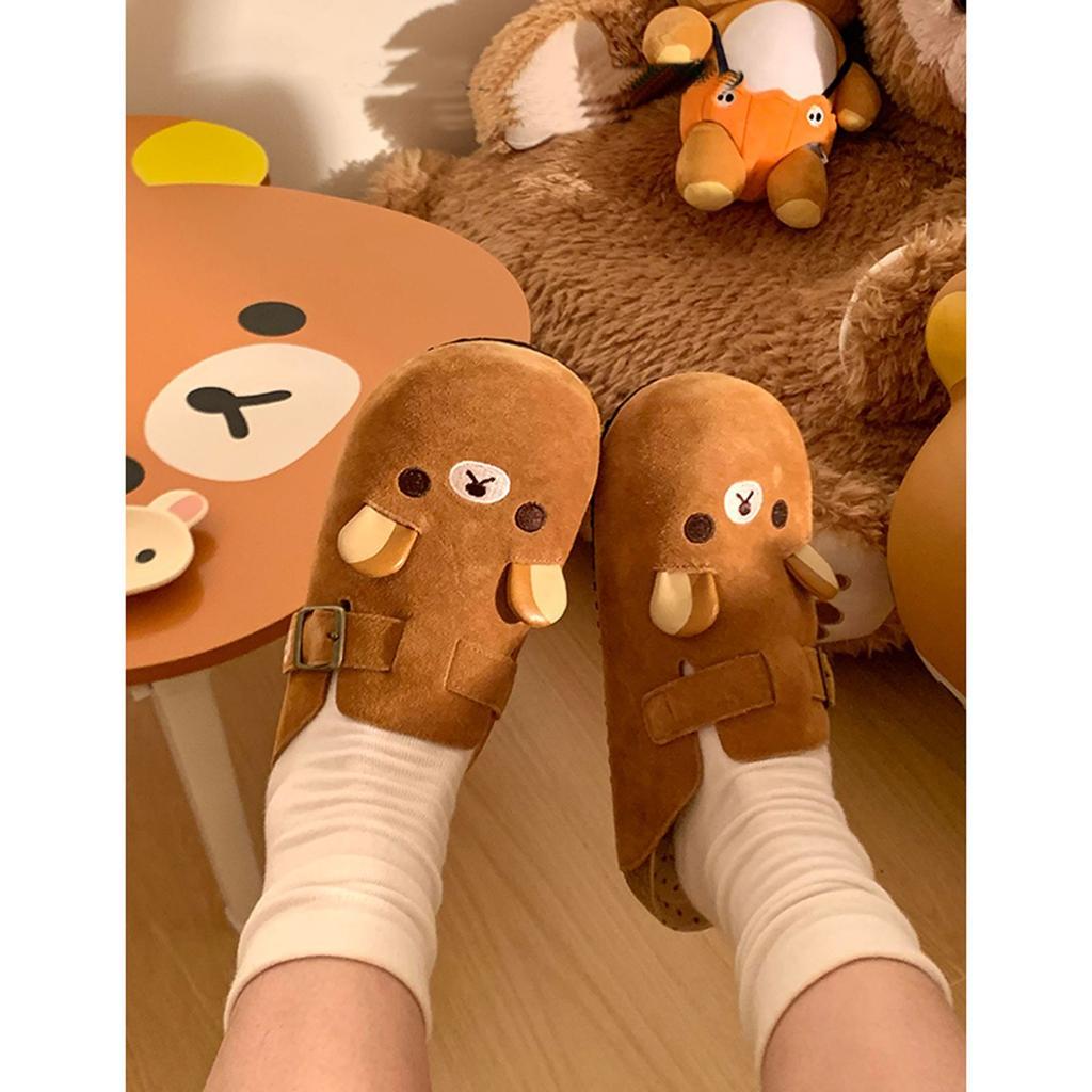 Cute Bear Baotou Girl Spring New Platform Lazy Half Slippers Retro Single Shoes