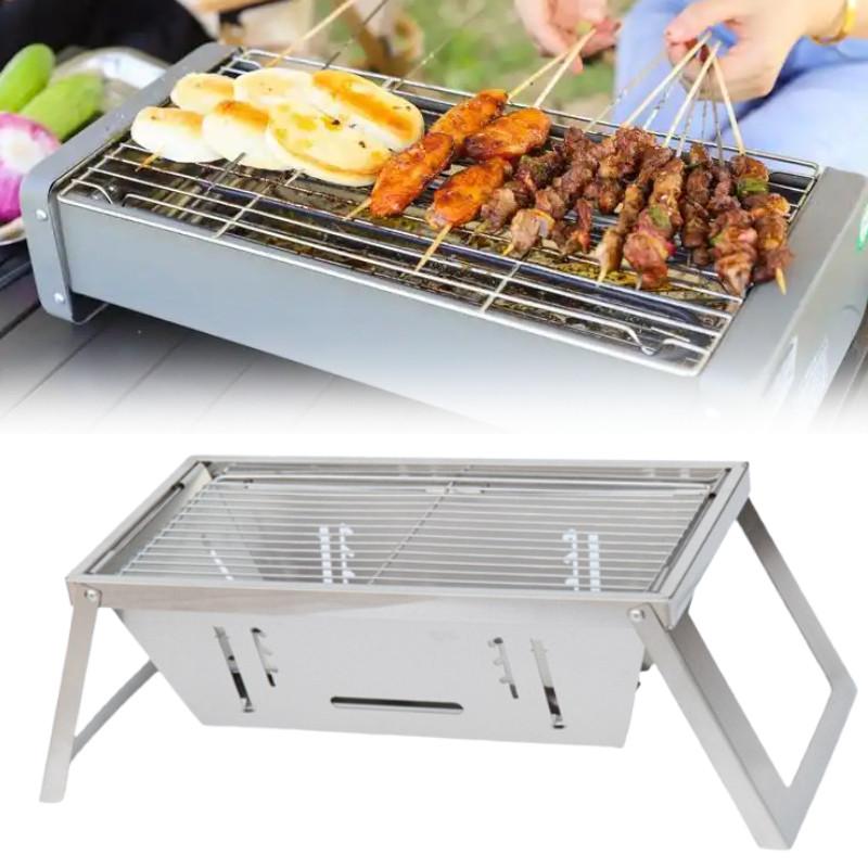 Stainless Steel Barbecue Grill With Thickened Carbon Frame For Outdoor Camping And Family Cooking