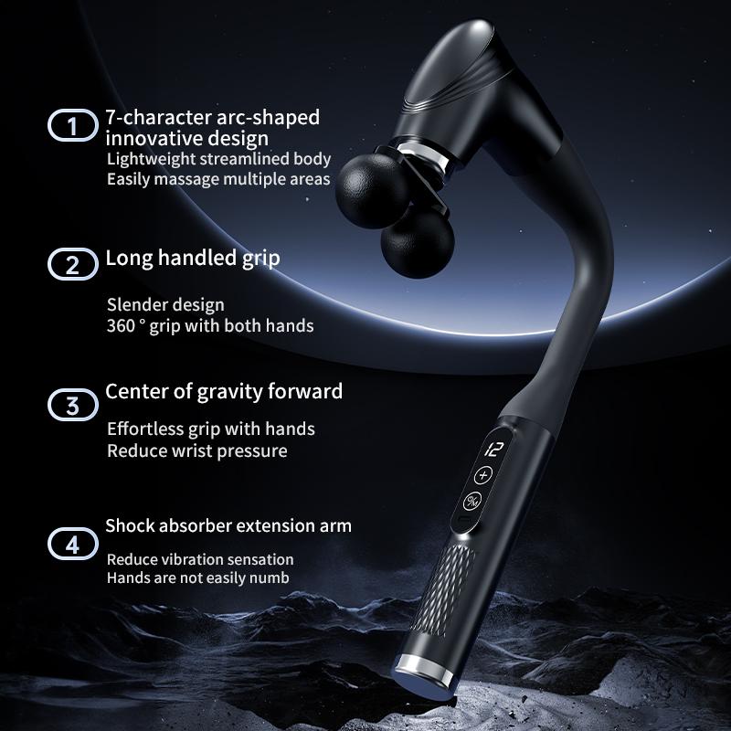 Portable Long-Handle Handheld Deep Tissue Massager Fascia Gun with Adjustable Speed Percussion for Body Neck Back Leg
